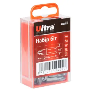 Набір біт PН2×25мм 1/4" 25шт S2 (пласт кейс) ULTRA (4010202) №1
