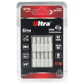 Биты PH1×25мм ¼" 10шт S2 (блистер) ULTRA (4014632) №1
