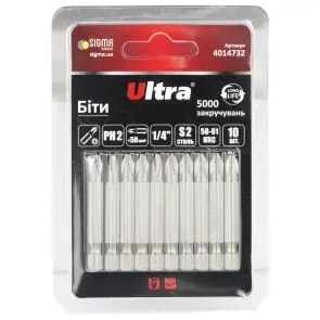 Биты PH2×50мм ¼" 10шт S2 (блистер) ULTRA (4014732) №1
