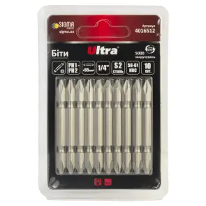 Биты PH1-PH2×65мм ¼" 10шт S2 (блистер) ULTRA (4016512) №1