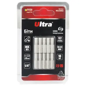 Біти HEX 5×25мм ¼" 10шт S2 (блістер) ULTRA (4015002) №1