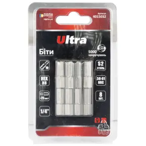 Биты HEX 8×25мм ¼" 8шт S2 (блистер) ULTRA (4015032) №1