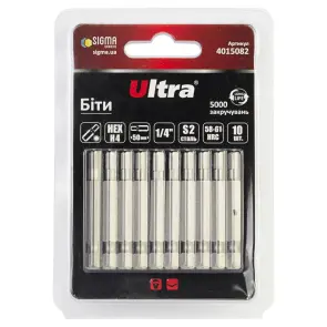 Біти HEX 4×50мм ¼" 10шт S2 (блістер) ULTRA (4015082) №1