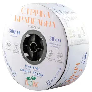 Стрічка крапельна з плоским емітером Ø16мм 30см 6міл 1.38л 500м FLORA (5076304) №1
