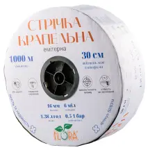 Стрічка крапельна з плоским емітером Ø16мм 30см 6міл 1.38л 1000м FLORA (5076314)