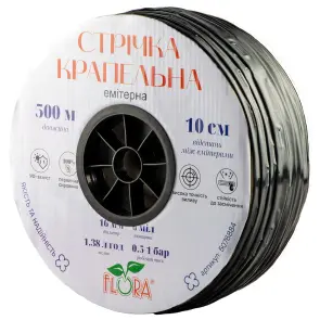 Стрічка крапельна з плоским емітером Ø16мм 10см 6міл 1.38л 500м FLORA (5076884) №1