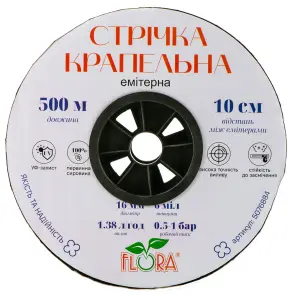 Стрічка крапельна з плоским емітером Ø16мм 10см 6міл 1.38л 500м FLORA (5076884) №3