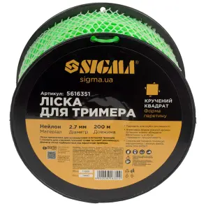 Ліска для тримера кручений квадрат Ø2.7мм 200м котушка SIGMA (5616351) №7
