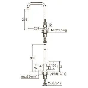 Змішувач KT Ø35 для кухні Г-гусак на гайці SS AQUATICA KT-4B270P (9722111) №2