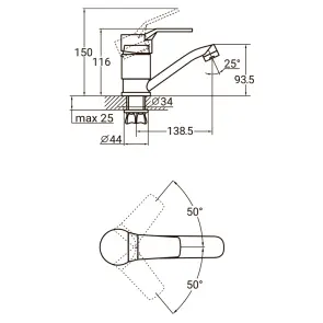 Змішувач MJ Ø40 для кухні гусак прямий 150мм на гайці AQUATICA MJ-1B135C (9744100) №2