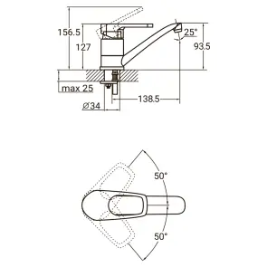 Смеситель MJ Ø40 для кухни гусь прямой 150мм на шпильке AQUATICA MJ-2B129C (9744120) №2