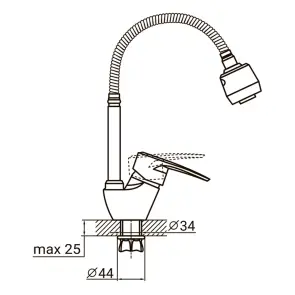 Змішувач ML Ø40 для кухні гусак гофрований на гайці AQUATICA ML-4B644C (9746120) №2