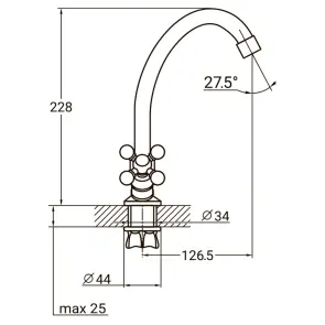 Смеситель QM 1/2" для кухни эконом на гайке (КРАТНО 2шт) AQUATICA QM-1B159C (9783100) №2