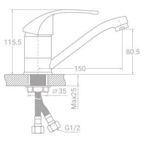 Смеситель s43 Ø40 для кухни гусь прямой 150мм на гайке TAU SM-1B144C (9843100) №2