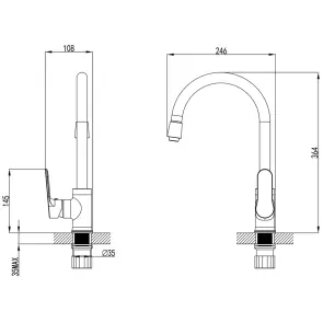 Смеситель MARMORE Ø35 для кухни J-излив на гайке CORSO DB-4B138C (9623100) №7