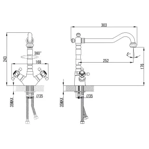 Смеситель ARNO 1/2" для кухни Г-излив на шпильке CORSO FE-5B252C (9679100) №7
