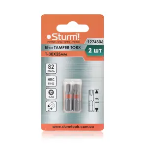 Биты S2 T-30x25 мм Tamper, 2шт Sturm 1274306 №2