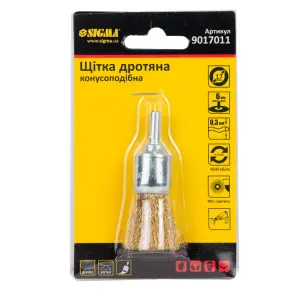 Щетка проволочная конусообразная Ø17мм хвостовик Ø6мм (латунированная) SIGMA (9017011) №7