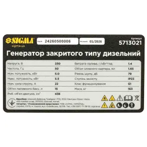 Генератор дизельный закрытого типа 230В 5.0/5.5кВт 4-тактный электрозапуск SIGMA (5713021) №5