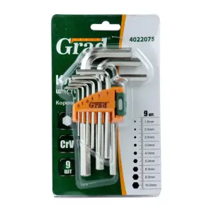 Ключи шестигранные 9шт 1.5-10мм CrV (короткие) GRAD (4022075) №3