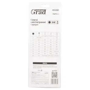 Ключі шестигранні 9шт 1.5-10мм CrV (середні) GRAD (4022085) №6
