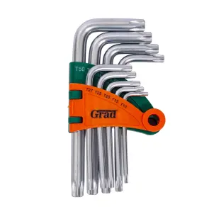 Ключі TORX 9шт T10-T50мм CrV (короткі з отвором) GRAD (4022275) №1