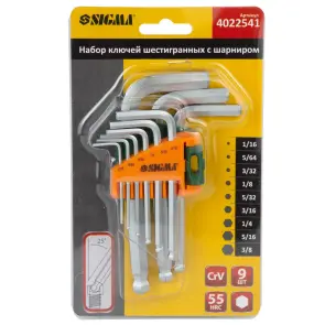 Ключи шестигранные 9шт 1/16-3/8" CrV (короткие) SIGMA (4022541) №1