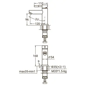 Змішувач KT Ø35 для раковини литий на гайці SS AQUATICA KT-1A170P (9722001) №2