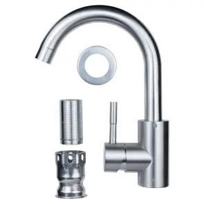 Змішувач KT Ø35 для раковини гусак вигнутий на гайці SS AQUATICA KT-1A270P (9722011) №3