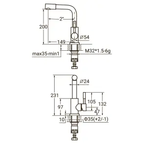 Смеситель KT Ø35 для раковины Г-гусь на гайке SS AQUATICA KT-1A370P (9722021) №2