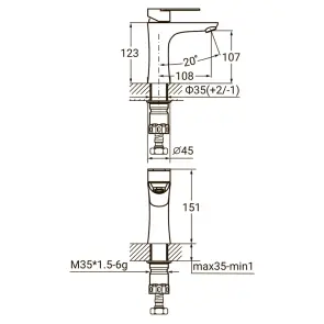 Смеситель HT Ø35 для раковины литой на гайке SS AQUATICA HT-1A171P (9719001) №2