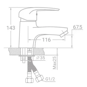 Змішувач s43 Ø40 для раковини на шпильці TAU SM-2A144C (9843000) №4