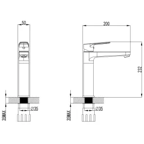 Смеситель MARMORE Ø35 для раковины литой высокий на гайке CORSO DB-1A638C (9623010) №6