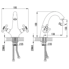 Смеситель BRENTA 1/2" для раковины литой на шпильке CORSO FE-2A152K (9679004) №6