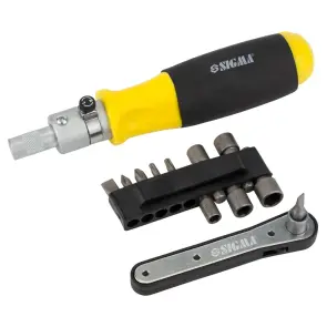 Отвертка с реверсом + трещотка + биты 11шт CrV SIGMA (4001131) №1
