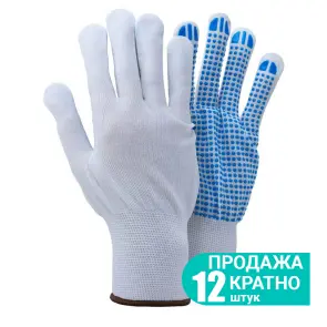 Рукавички трикотажні з крапковим ПВХ покриттям р9 (білі, манжет) КРАТНО 12 парам SIGMA (9442421) №1