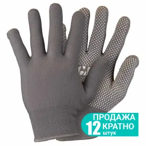Рукавички трикотажні з точковим ПВХ покриттям р8 Мікроточка (сірі) КРАТНО 12 парам SIGMA (9442911) №1