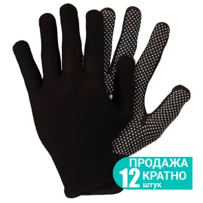 Рукавички трикотажні з точковим ПВХ покриттям р8 Мікроточка (чорні) КРАТНО 12 парам SIGMA (9442941) №1