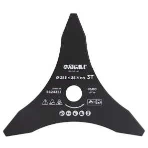 Нож для триммера Ø255×25.4мм 3Т заостренный SIGMA (5624351) №1