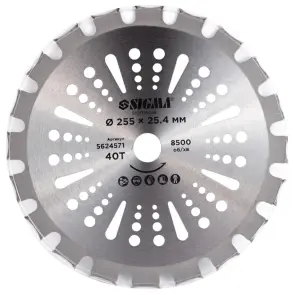 Диск для триммера с твердосплавными напайками Ø255×25.4мм 40Т двухсторонний SIGMA (5624571) №3