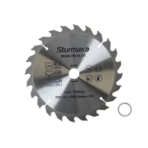 Sturmax 9022M-190-20-24T Диск пильный 190х20/16 мм 24 зуба по дереву №1