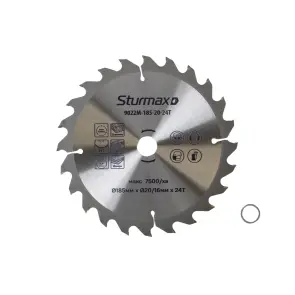 Sturmax 9022M-185-20-24T Диск пильный 185х20/16 мм 24 зуба по дереву №1
