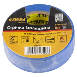 Лента изоляционная ПВХ (синяя) 0.13мм×19мм×10м Premium SIGMA (8411401) №1