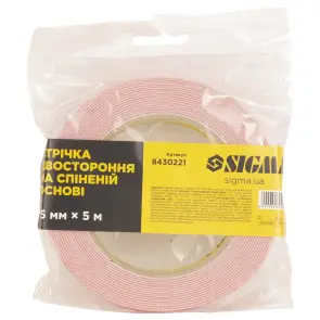 Стрічка двостороння на спіненій основі 15мм×5м SIGMA (8430221) №3