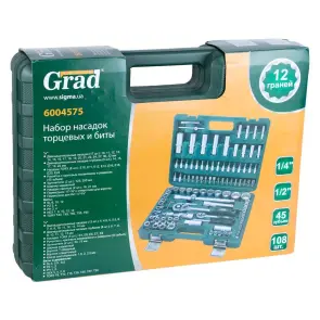 Набір насадок торцевих і біти 1/4", 1/2" 108шт (12 граней) GRAD (6004575) №6