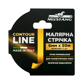 Малярна стрічка рисова MUSTANG CONTOUR LINE жовта 6мм*50м №1