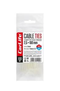 Хомуты CarLife пластиковые белые 2,5x100мм, 100шт №1