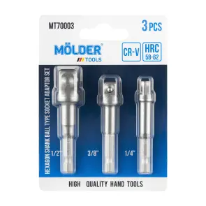 Набір перехідників Molder для торцевих головок з Hex 1/4" на квадрат 1/4", 3/8", 1/2", 3шт №1