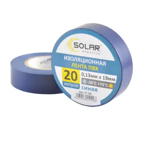 Стрічка ізоляційна ПВХ Solar 20м, 0.13x19мм, синя №1