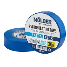 Лента изоляционная ПВХ Molder 0,13x19мм 30м синяя, профессиональная, огнеупорная